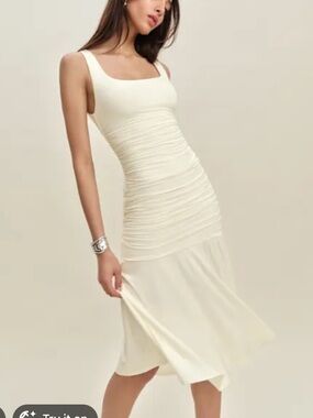 Kayla Knit Ruched White Tank Dress